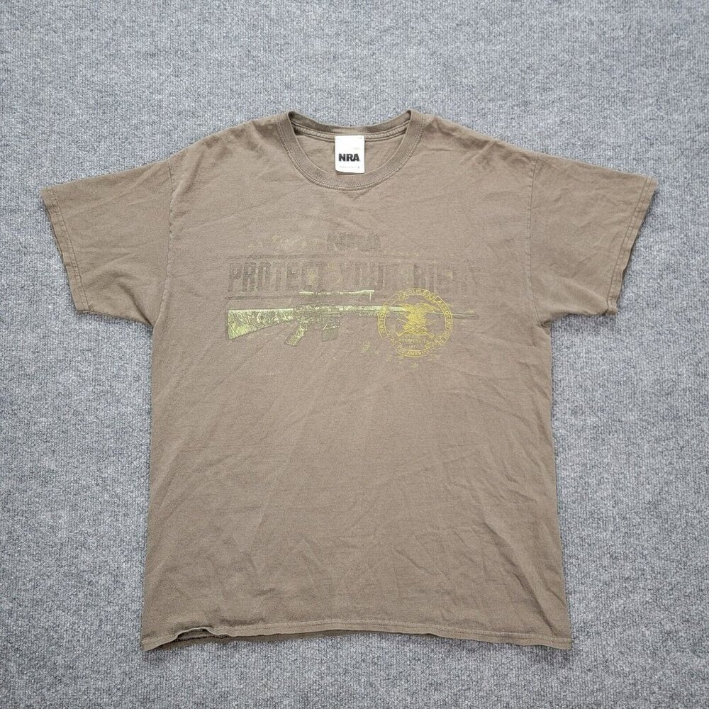 NRA Tshirt Mens‎ Large Brown Short Sleeve Protect Your Rights Casual